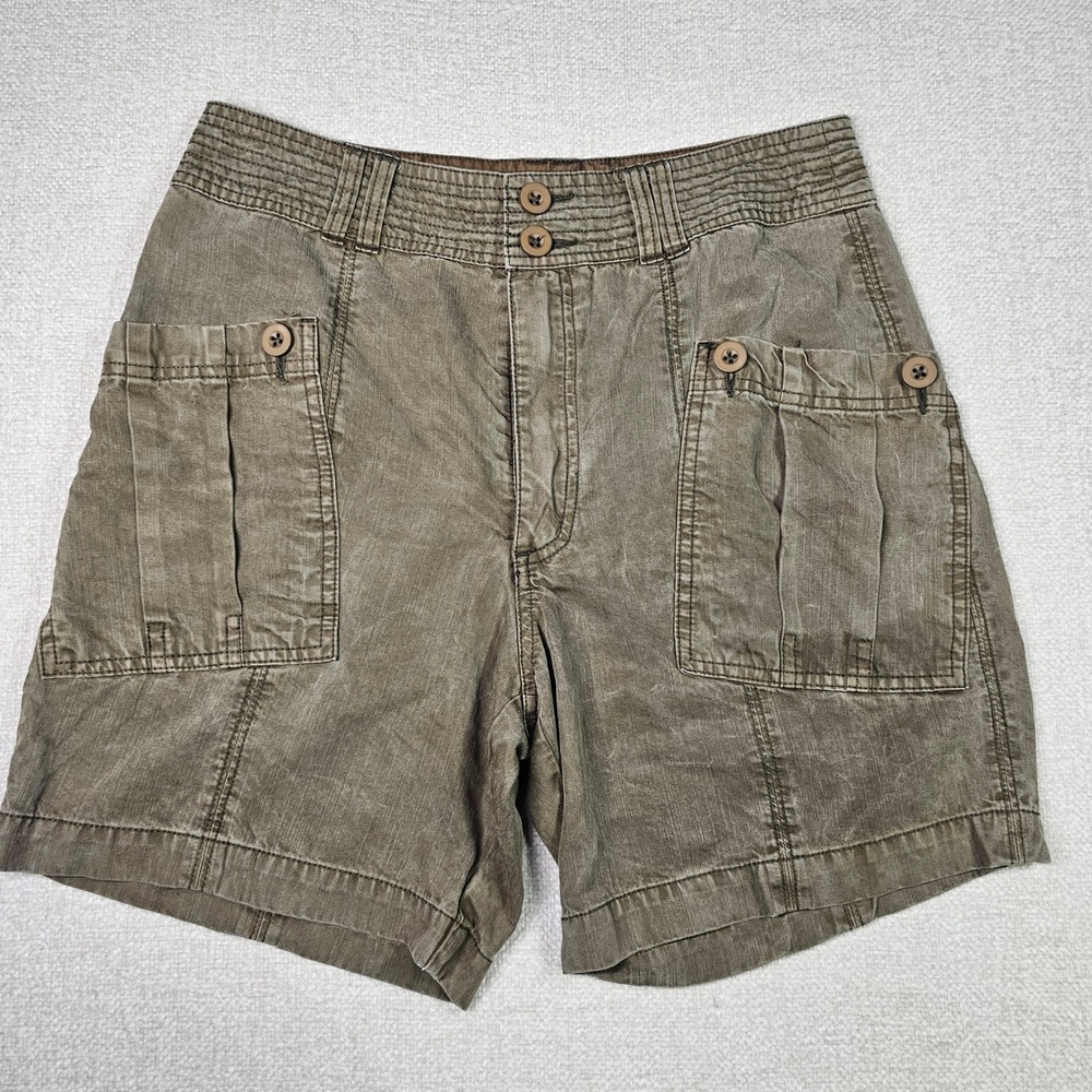 Sundance Tencel Cargo Shorts Green Brown‎ High Waist Utility 5.5" Inseam Size 6